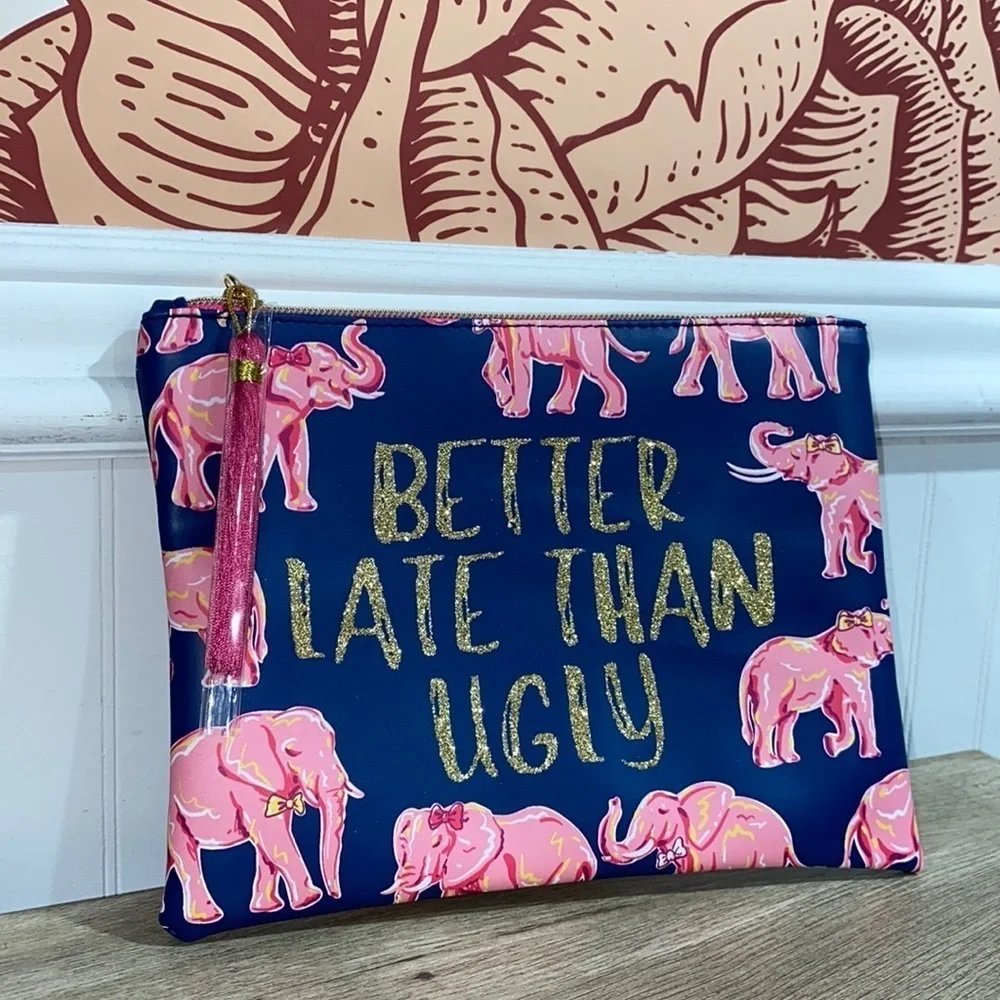 Makeup Bag NWT Better Late Than Ugly elephant cute